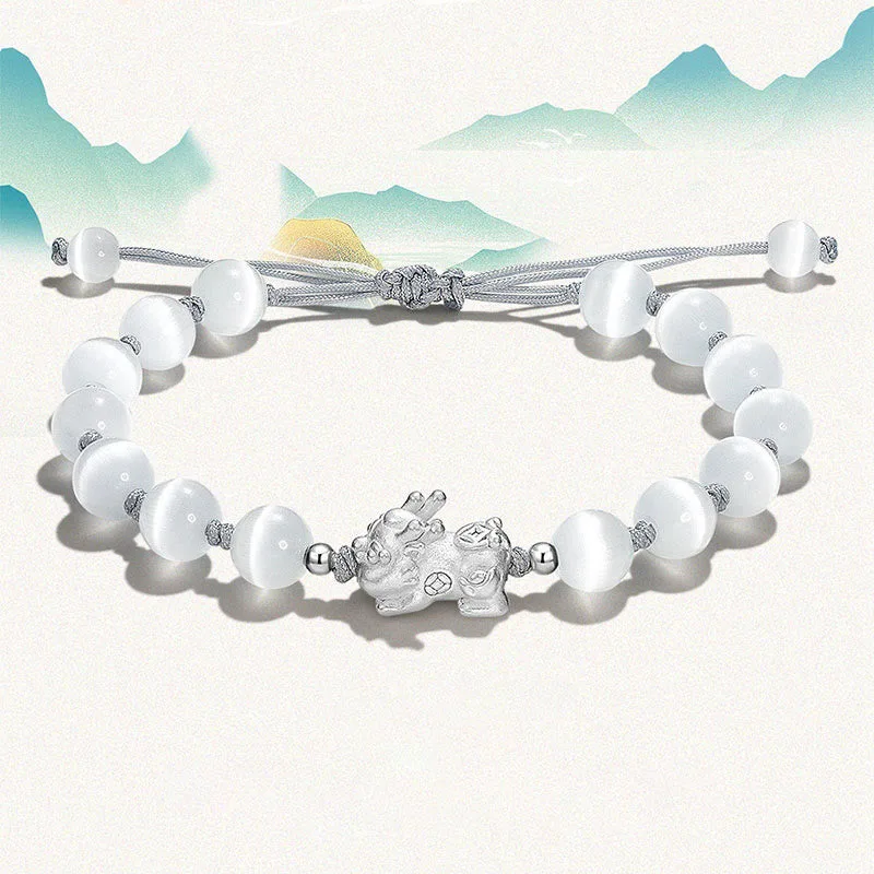 Mythstone Natural Black Obsidian Cat's Eye Pink Crystal PiXiu Strength Bracelet - Image 7