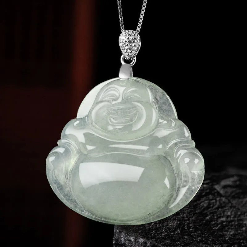 Mythstone 925 Sterling Silver Natural Jade Laughing Buddha Prosperity Abundance Chain Necklace Pendant - Image 7