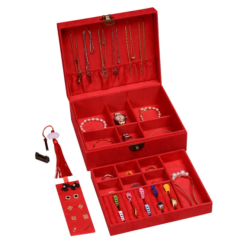 Mythstone Simple Design Jewelry Box Organizer Two-Layer Jewelry Storage Box Flannel Box With Lock - Image 20