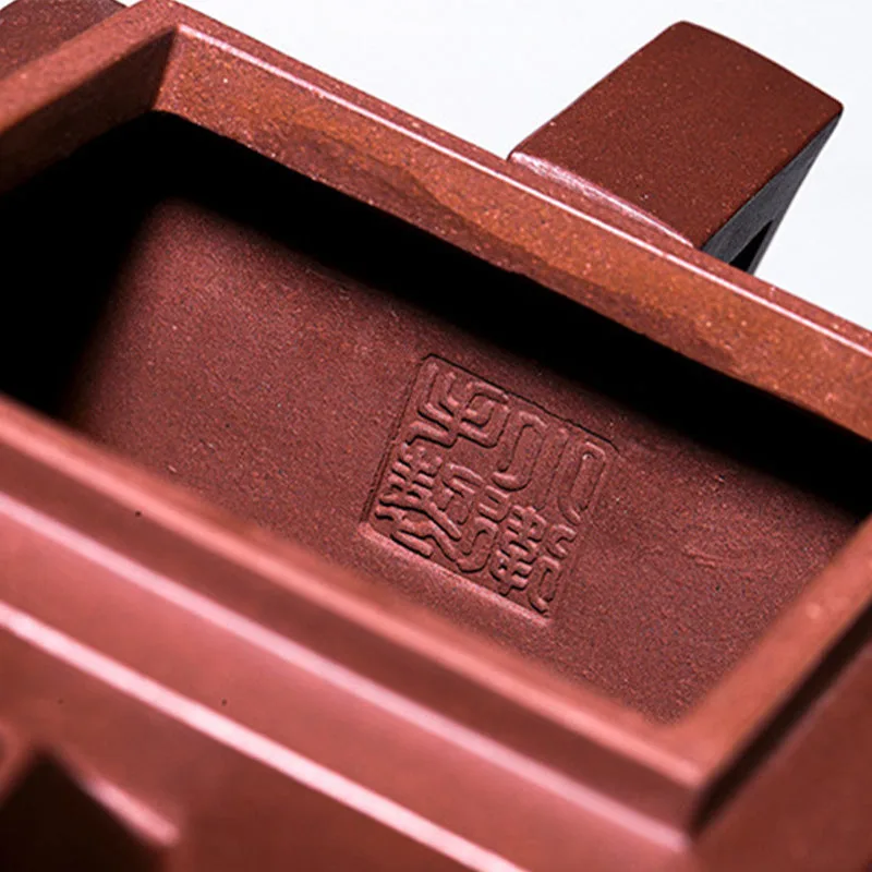 Mythstone Yixing All Handmade Gomoku Playing Chess Purple Clay Kung Fu Square Teapot 280ml - Image 12