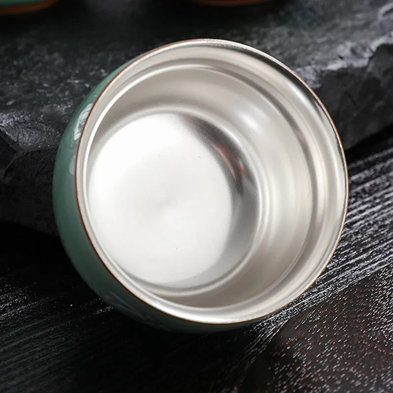 Mythstone - 999 Sterling Silver Gilding Butterfly Goldfish Lotus Koi Fish Ceramic Teacup Kung Fu Tea Cup 120ml - Image 12