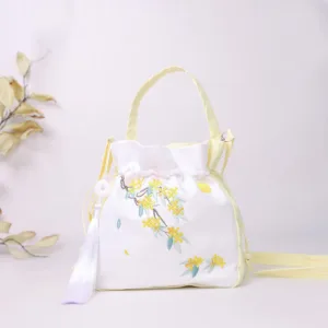 Mythstone Embroidered Osmanthus Peony Grape Cat Cotton Linen Tote Crossbody Bag Shoulder Bag Handbag