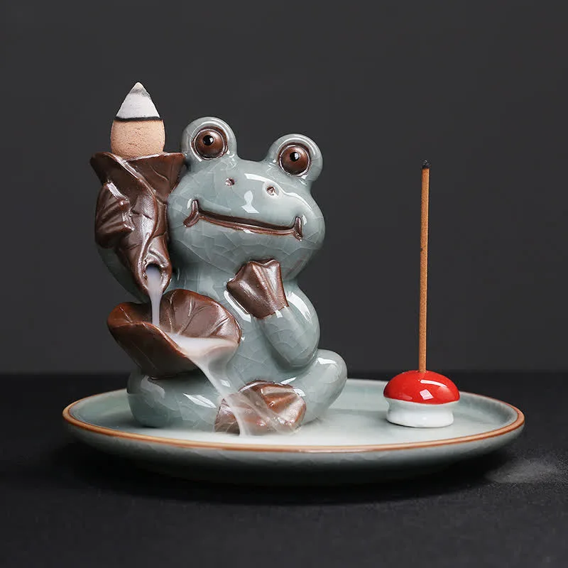 Mythstone Meditation Frog Ceramic Lotus Healing Incense Burner - Image 9