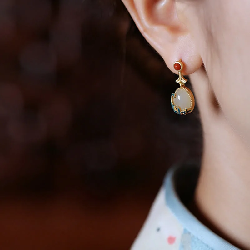 Mythstone Vintage Jade Red Agate Abundance Copper Drop Earrings - Image 8