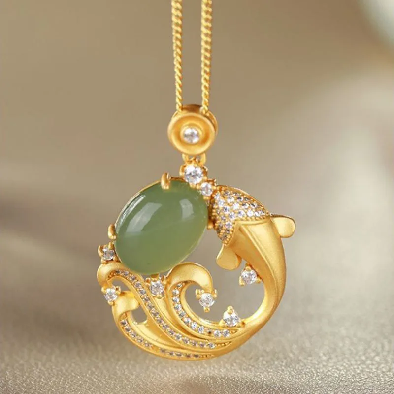 Mythstone - Cyan Jade Koi Fish Healing Calm Necklace Pendant - Image 2