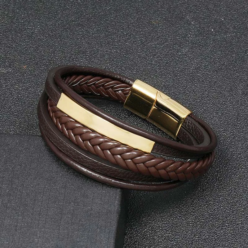 Mythstone Simple Design Titanium Steel Leather Luck Bracelet - Image 2