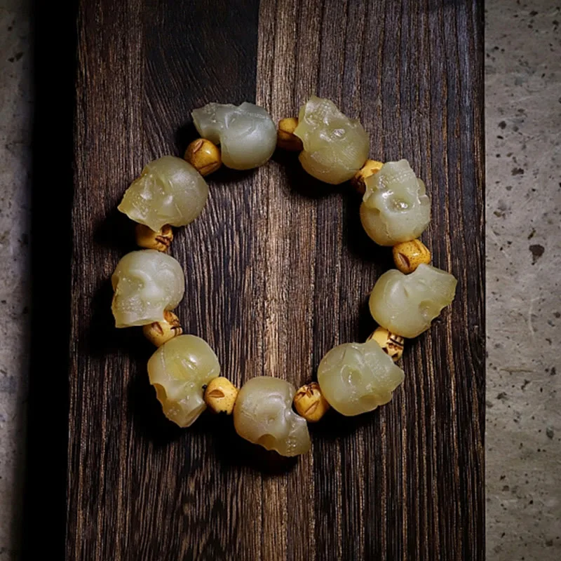 Mythstone Handmade Tibetan Sheep Horn Skull The Lord of the Corpse Forest Yak Bone Engraved Luck Bracelet - Image 17