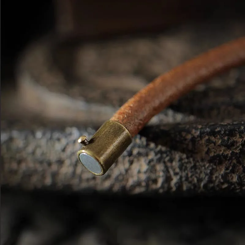 Mythstone Retro Leather Luck Healing Copper Magnetic Buckle Bracelet - Image 8