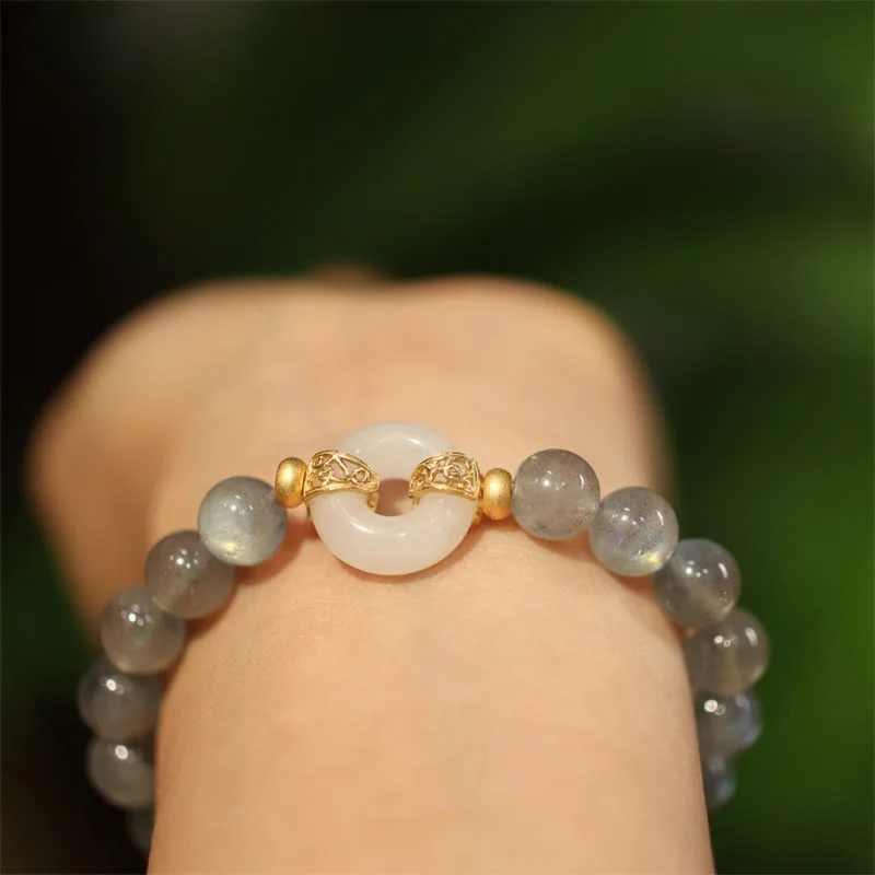 Mythstone Natural Moonstone Heitan Jade Peace Buckle Healing Bracelet - Image 6