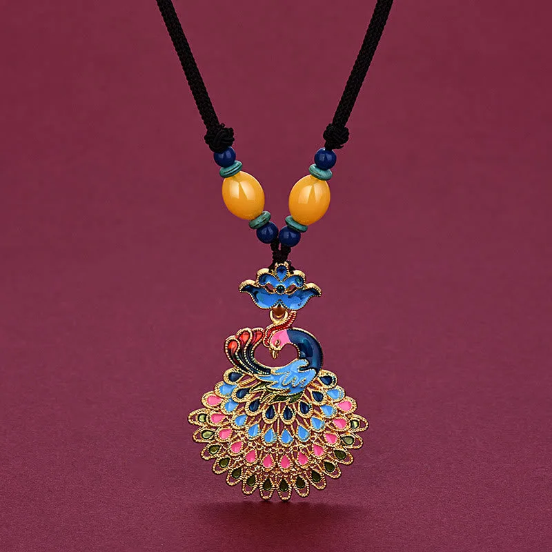 Mythstone Colourful Peacock Amber Turquoise Agate Fortune Necklace Pendant