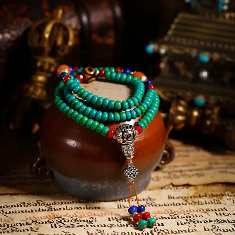 Mythstone 108 Mala Beads Tibetan Turquoise Dzi Bead Protection Bracelet - Image 5