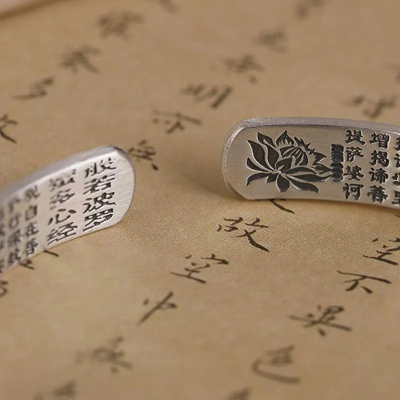 Mythstone 999 Sterling Silver Om Mani Padme Hum Lotus Wisdom Bracelet Bangle - Image 8