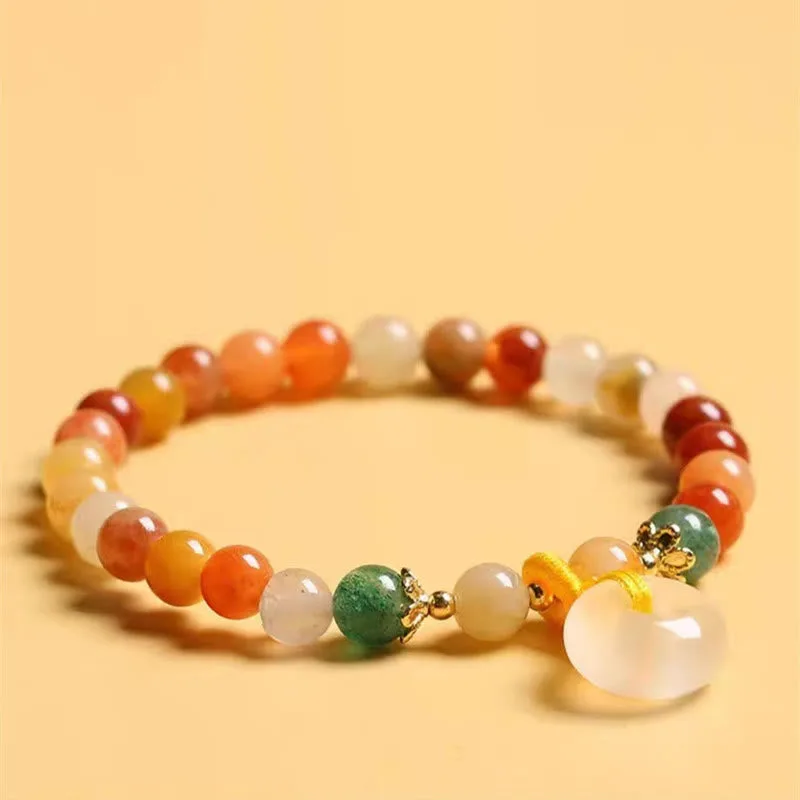 Mythstone 14K Gold Plated Colorful Golden Silk Jade Peace Buckle Wealth Bracelet - Image 2