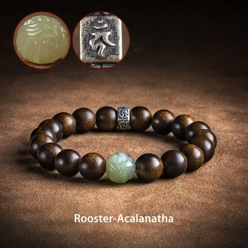 Mythstone Chinese Zodiac Natal Buddha Kalimantan Agarwood Jade 925 Sterling Silver Bracelet - Image 19