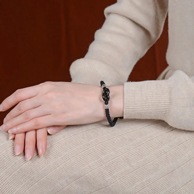 Mythstone 925 Sterling Silver Natural Hetian Black Jade Double Peace Buckle Swastika Symbol Luck Bracelet - Image 7