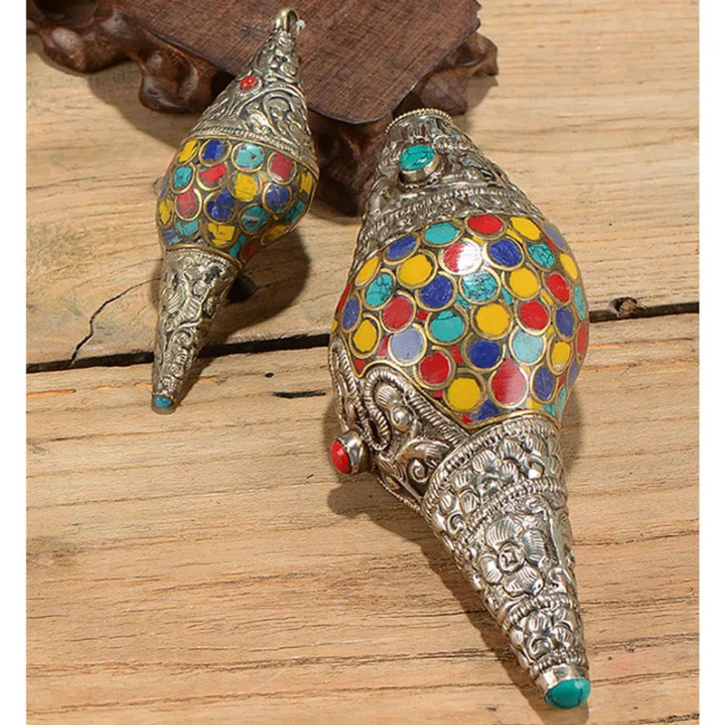 Mythstone Tibetan Handmade Natural Shankha Colorful Conch Shell Seashell Wealth Home Decoration - Image 2