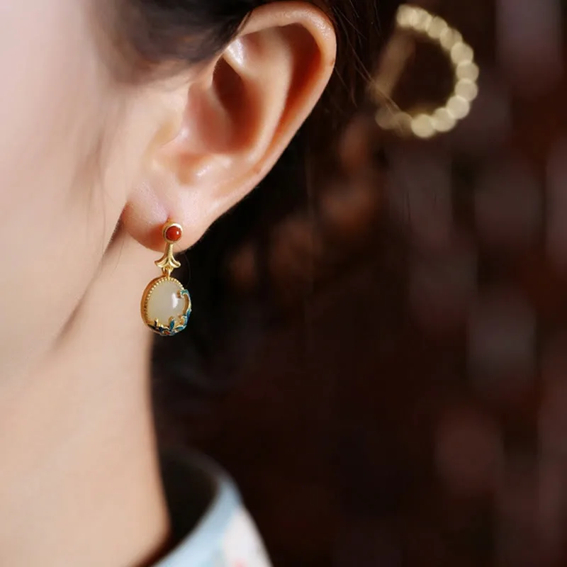 Mythstone Vintage Jade Red Agate Abundance Copper Drop Earrings - Image 3