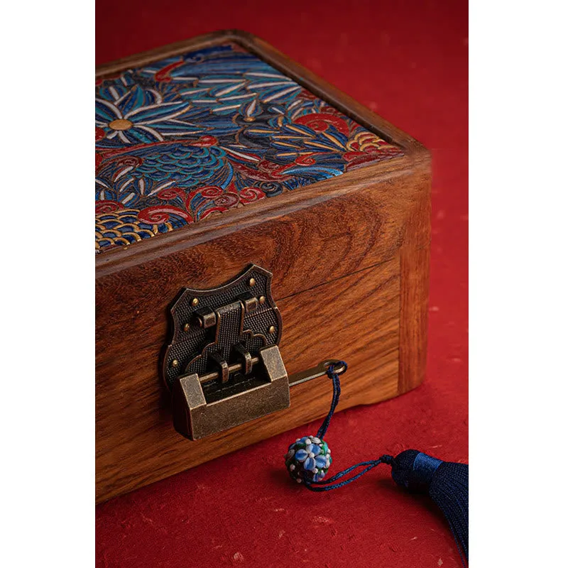 Mythstone Retro Handmade Floral Pattern Rosewood Jewelry Storage Box Lockable Wooden Gift Organizer Box - Image 9