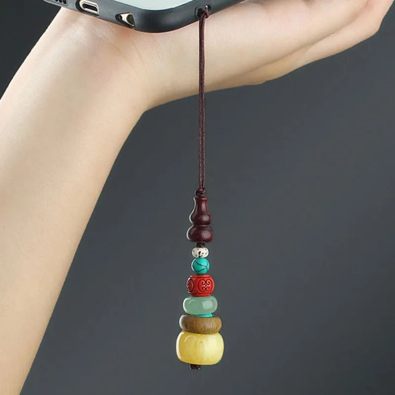 Mythstone Green Sandalwood Ebony Wood Gourd Seven Layer Pagoda Positive Phone Hanging Decoration - Image 4