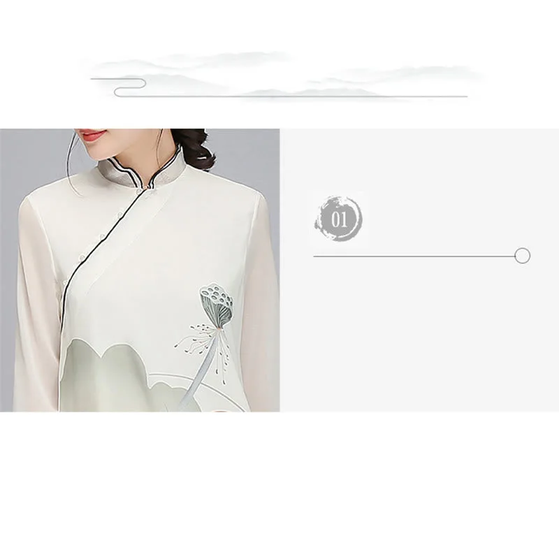 Mythstone Lotus Flower Pod Chiffon Cheongsam Midi Dress Meditation Zen Practice Clothing - Image 6