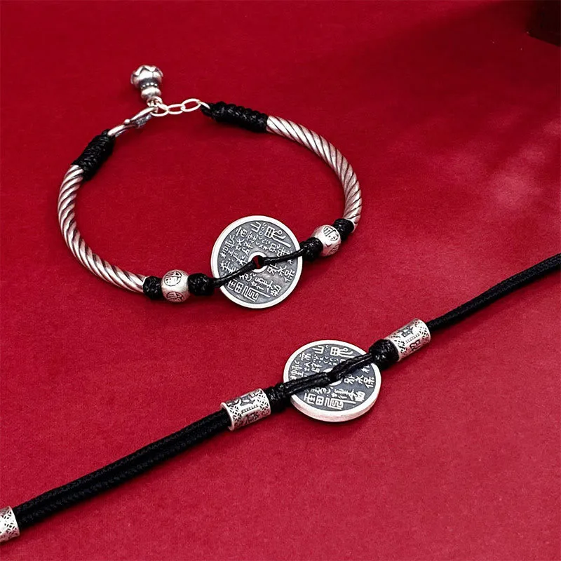 Mythstone 999 Sterling Silver Mountain Ghosts Spend Money Bagua Pattern Harmony Bracelet - Image 3