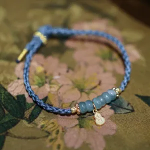 Mythstone 925 Sterling Silver Natural Jade Gourd Rutilated Quartz Fu Character Luck Braid Bracelet