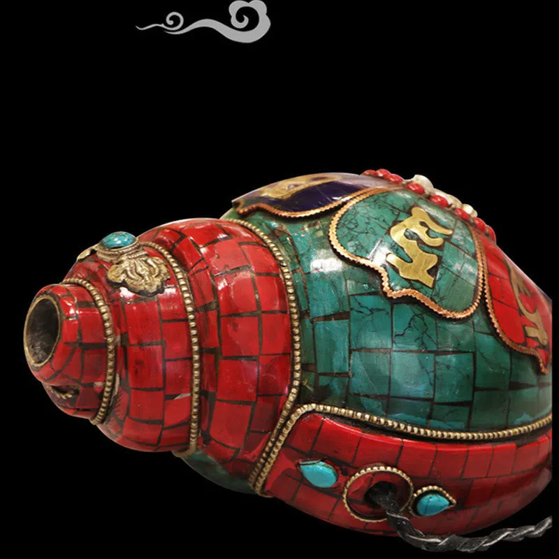 Mythstone Tibetan Handmade Shankha Om Mani Padme Hum Buddha Conch Shell Lucky Decoration - Image 5