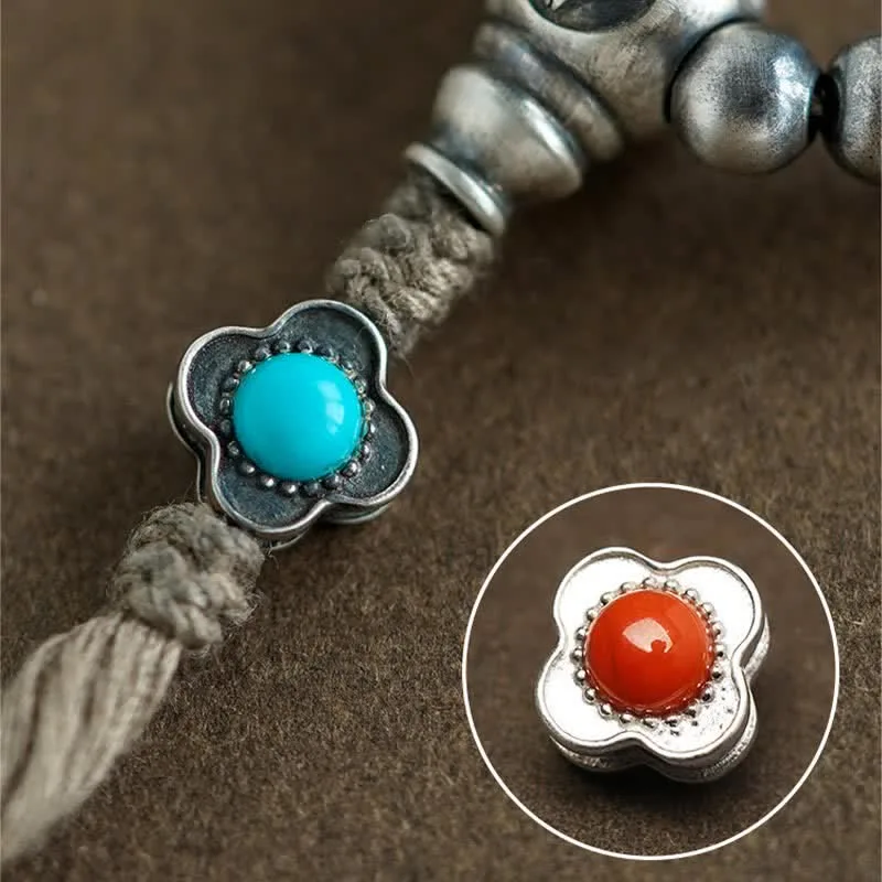 Mythstone 108 Mala Beads 925 Sterling Silver Red Agate Turquoise Confidence Charm Bracelet - Image 5