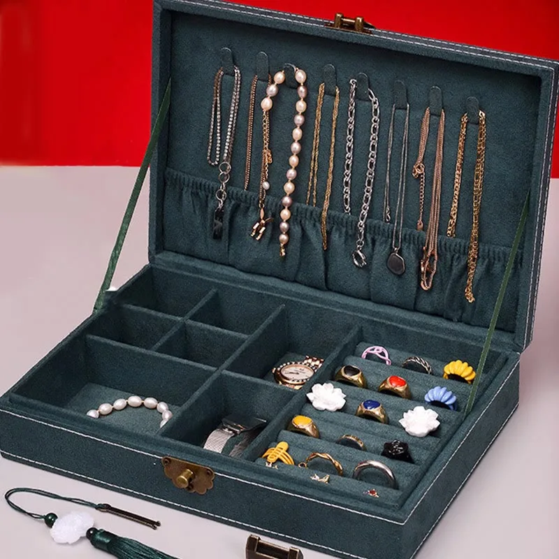 Mythstone Simple Design Jewelry Box Organizer Single Layer Flannel Jewelry Storage Box With Lock - Image 6