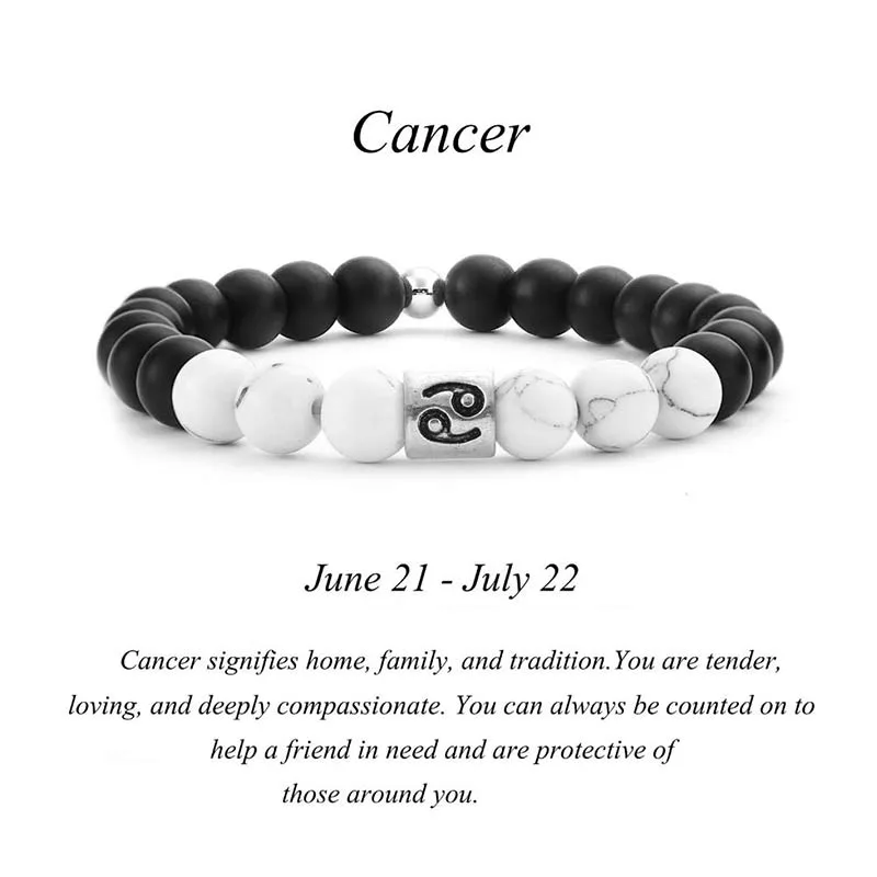 MythStone 12 Constellations of the Zodiac Natural Frosted Stone White Turquoise Bead Fortune Bracelet - Image 8