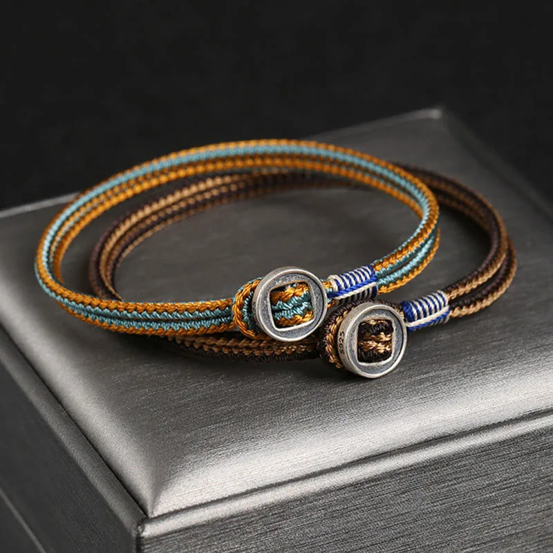 Mythstones 925 Sterling Silver Handmade Button Protection Weave String Bracelet - Image 3