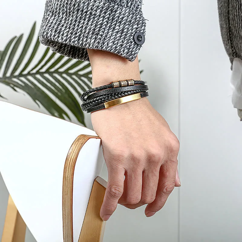 Mythstone Leather Multi-Layer Titanium Steel Balance Braided Magnetic Buckle Bracelet - Image 18