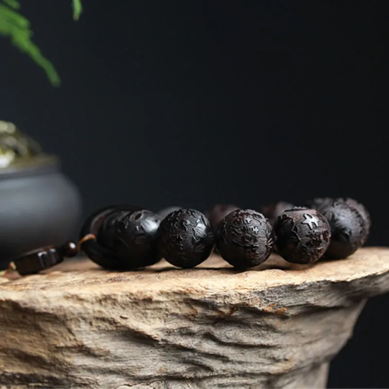 Mythstone Ebony Wood Chinese Character Yin Yang Engraved Gourd Balance Bracelet - Image 8