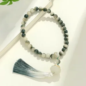 Mythstone Natural Bodhi Seed Om Mani Padme Hum Lotus Carved Wisdom Wrist Mala