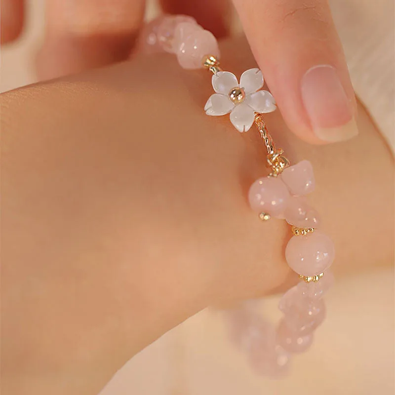 MythStone 14k Gold Plated Natural Pink Crystal Flower Love Bracelet - Image 7