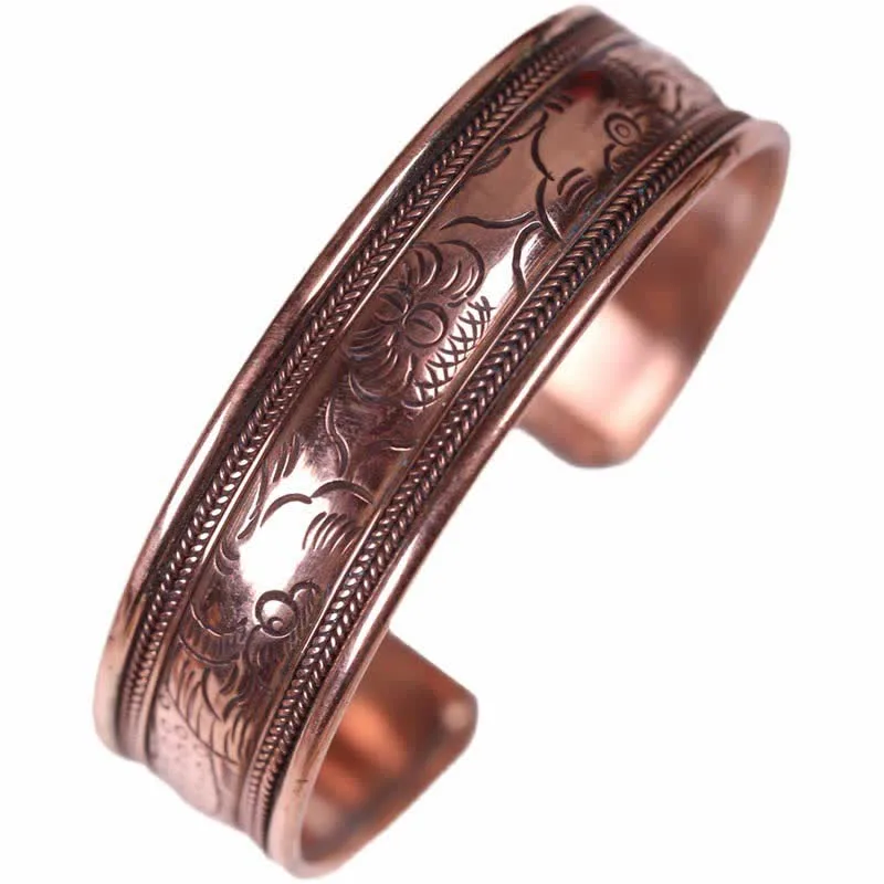 Mythstone Vintage Pattern Luck Balance Copper Cuff Bracelet Bangle - Image 18