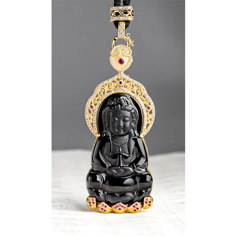 Mythstone 925 Sterling Silver Natural Black Jade Kwan Yin Avalokitesvara Wealth Necklace Pendant - Image 8