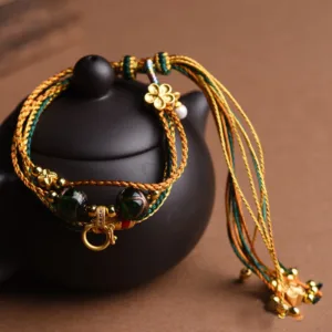 Mythstone Tibetan Handmade Rope Liuli Glass Bead Braided Multilayered Healing Bracelet