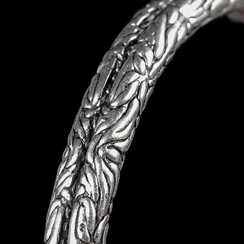 Mythstone Flower Dragon Pattern Engraved Balance Cuff Bracelet Bangle - Image 5