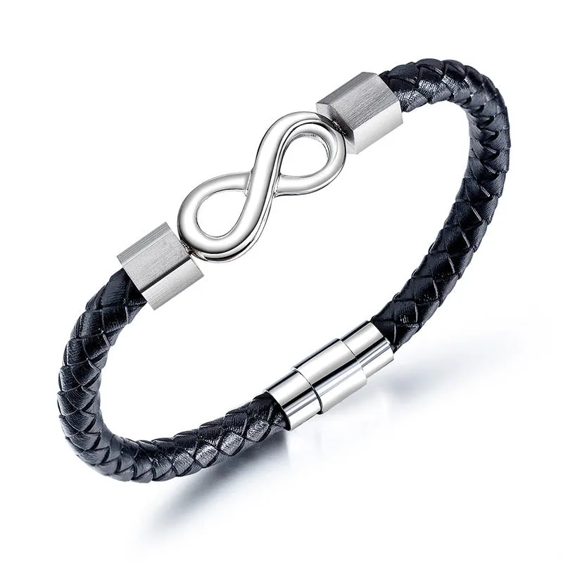 Mythstone Endless Knot Titanium Steel Infinity Leather Weave Balance Bracelet - Image 10