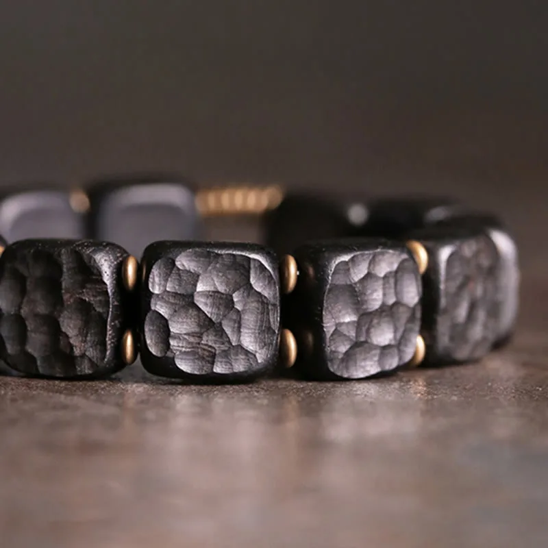Mythstone Retro Ebony Wood Texture Style Copper Peace Balance Bracelet - Image 4