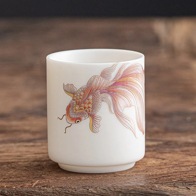 Mythstone Koi Fish White Porcelain Ceramic Teacup Kung Fu Tea Cup - Image 19