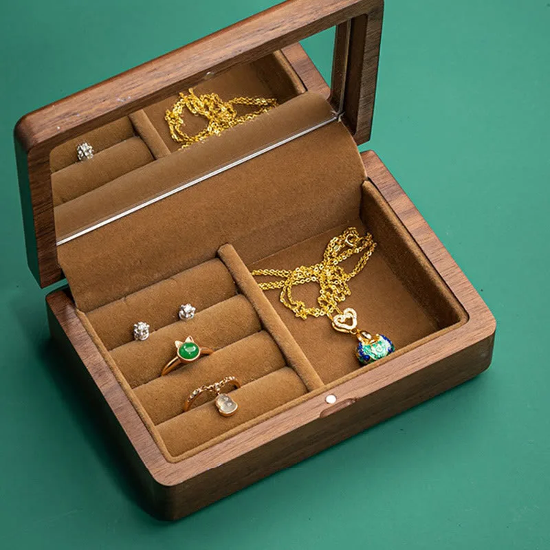 Mythstone Vintage Handmade Black Walnut Wood Jewelry Storage Box With Mirror - Image 13