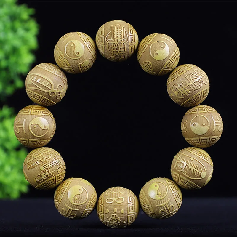 Mythstone Chinese Zodiac Rosewood Ebony Boxwood Copper Coin PiXiu Carved Warmth Bracelet - Image 24