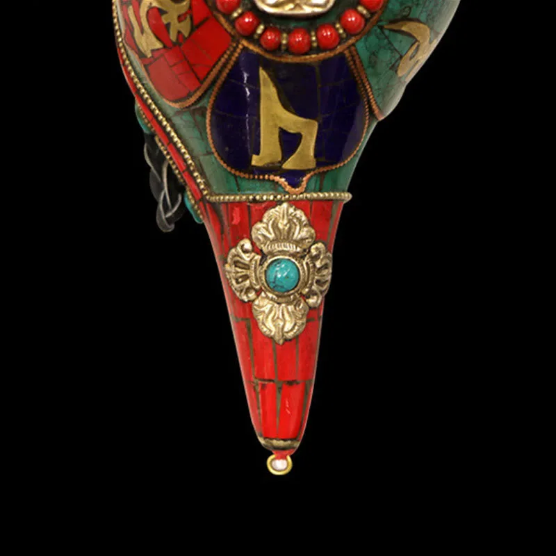 Mythstone Tibetan Handmade Shankha Om Mani Padme Hum Buddha Conch Shell Lucky Decoration - Image 12