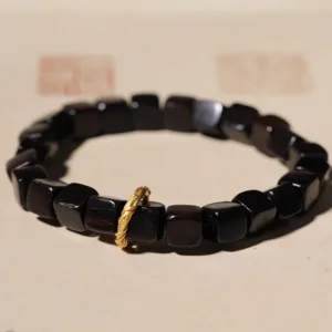 Mythstone Tibetan Ebony Wood Square Beads Peace Calm Bracelet