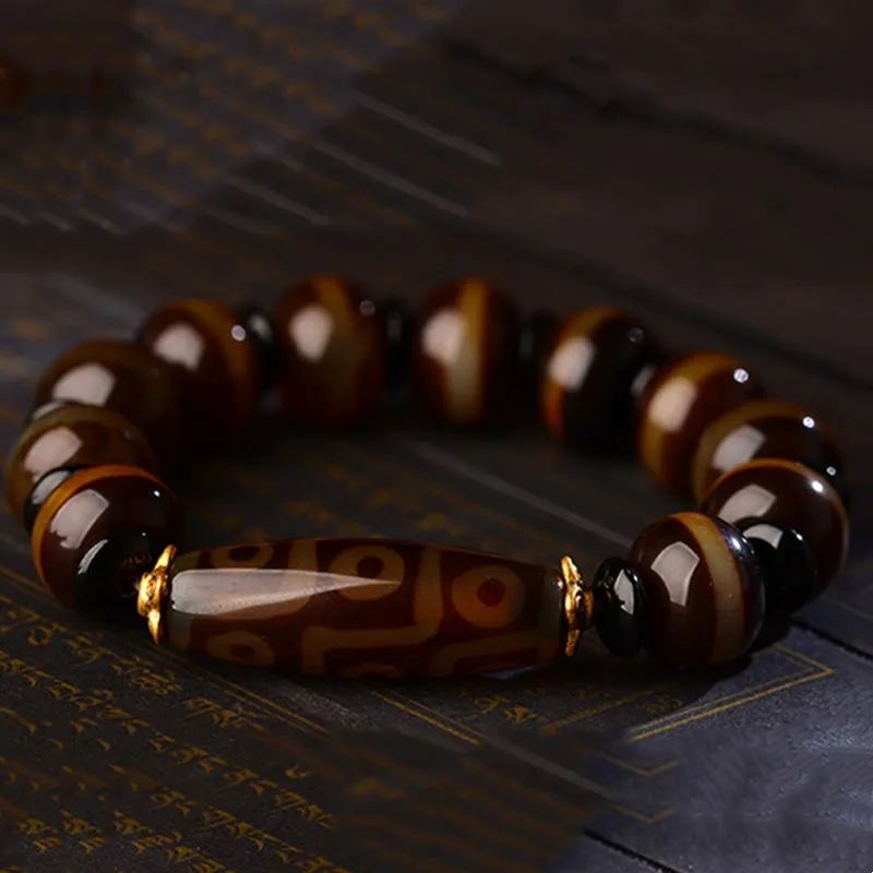 MythStone Tibetan Natural Nine-Eye Dzi Bead Agate Wealth Blessings Bracelet - Image 8
