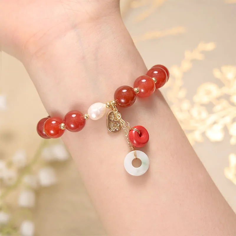 Mythstone Jade Red Agate Peace Buckle Charm Confidence Bracelet - Image 10