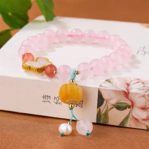 Mythstone Natural Pink Crystal Butterfly Pumpkin Love Bracelet