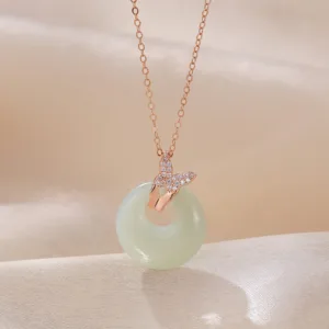 Mythstone 925 Sterling Silver Natural Hetian Jade Zircon Butterfly Luck Necklace Pendant